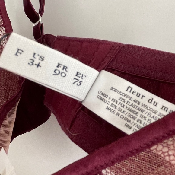 NWT Fleur du Mal Unlined Demi Lace Bra Size 34 F (34DDD) Mulberry color - Picture 10 of 15